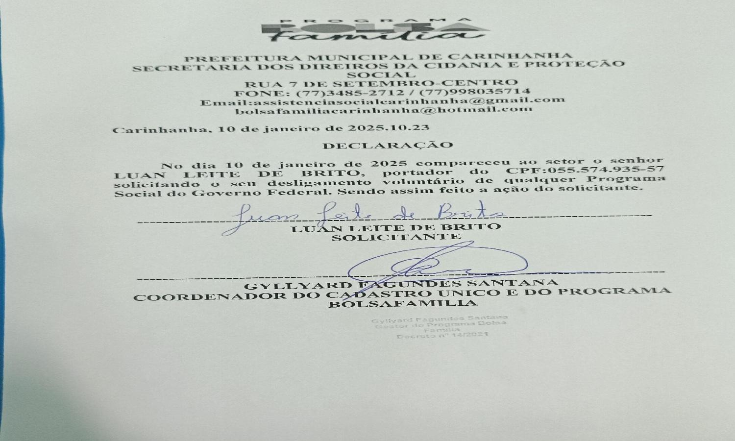 FAKE NEWS! Secretaria de Assistência Social confirma que o Vereador Luan do Povo NÃO RECEBEU BOLSA FAMÍLIA